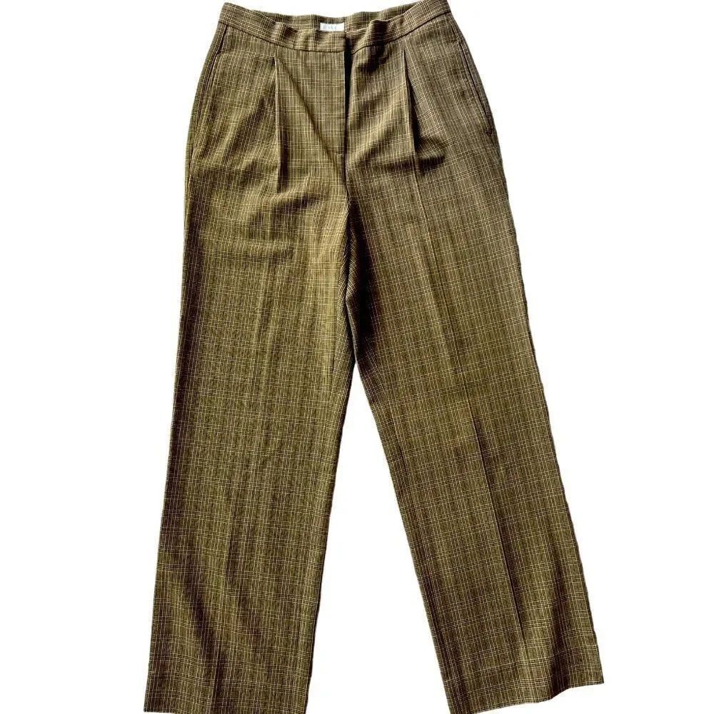 Liz Claiborne Kyle Brown Tan Plaid Pleated Straight Leg Stain Resistant Pants 6